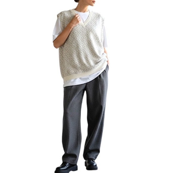 Vtg London Fog cotton blend cream grey v neck pullover grandpa sweater vest L - Picture 3 of 12